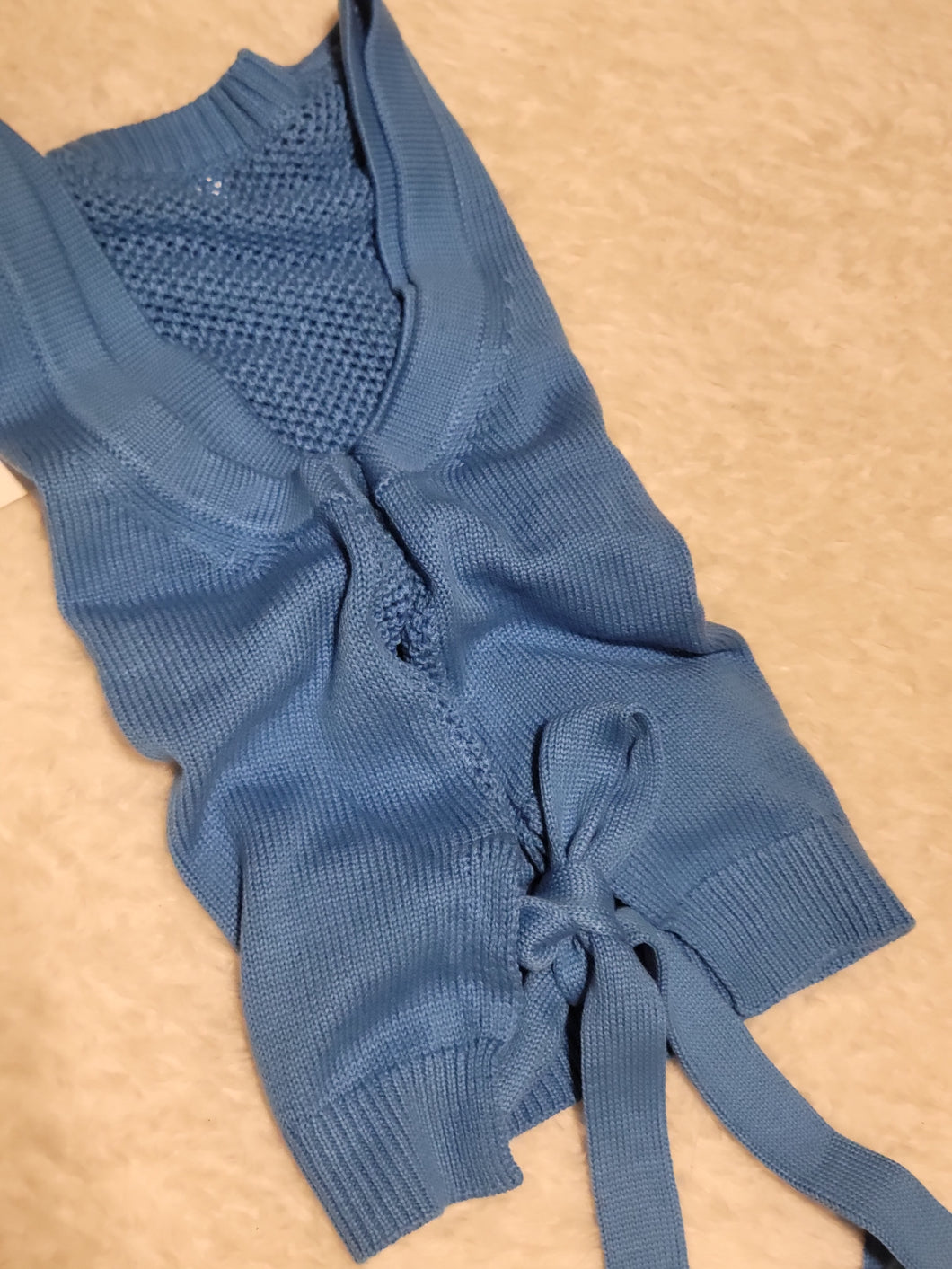 Blue Knit Tie Back Top