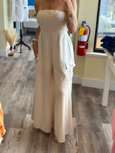 Load image into Gallery viewer, Oat linen Cargo Jumpsuit
