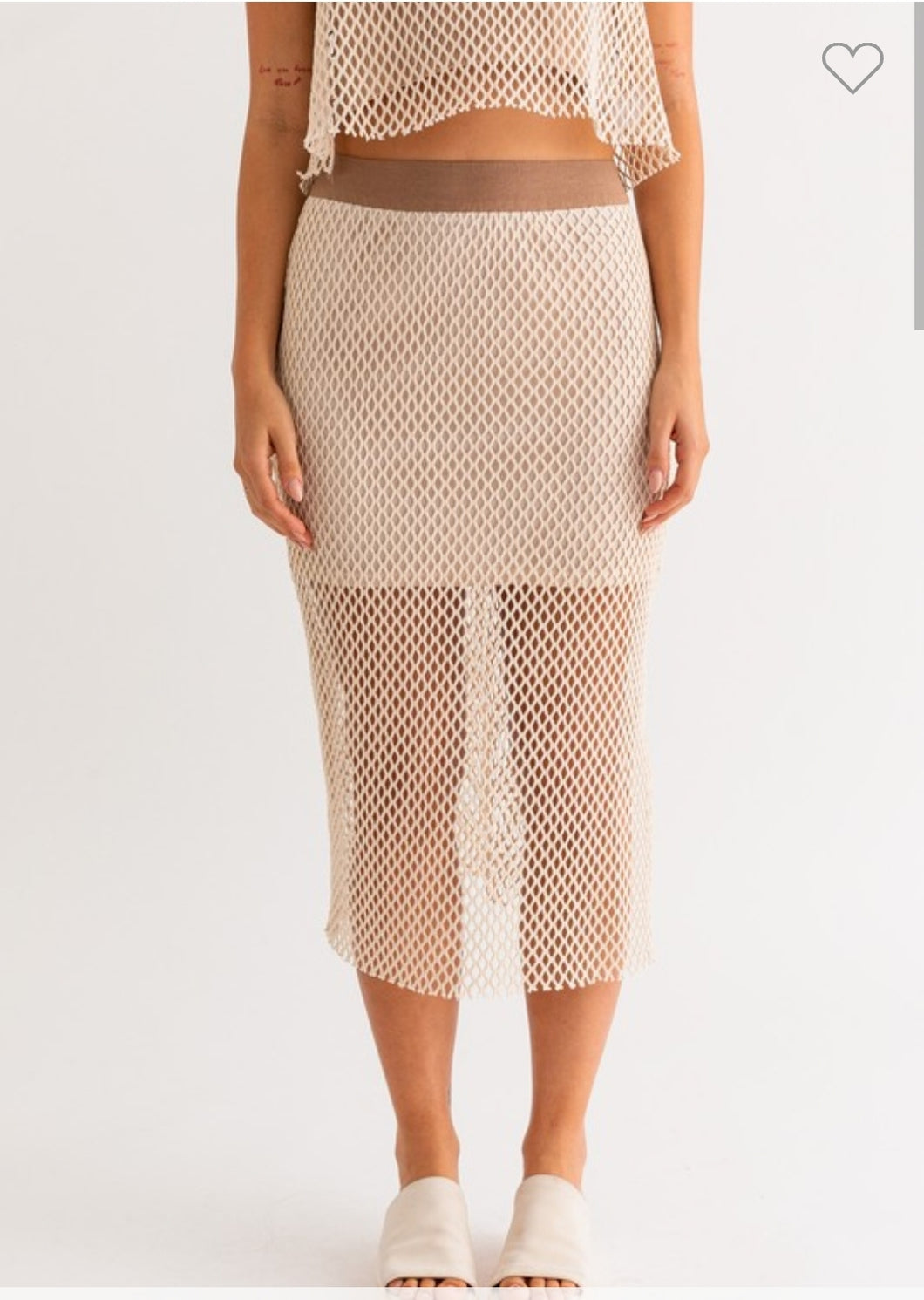 Taupe Netted Midi Skirt